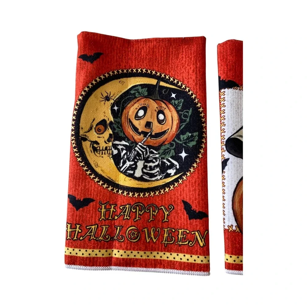 Halloween Hand Towels Pumpkin Ghost Bats Fall Decor‎ Kitchen Set of 2